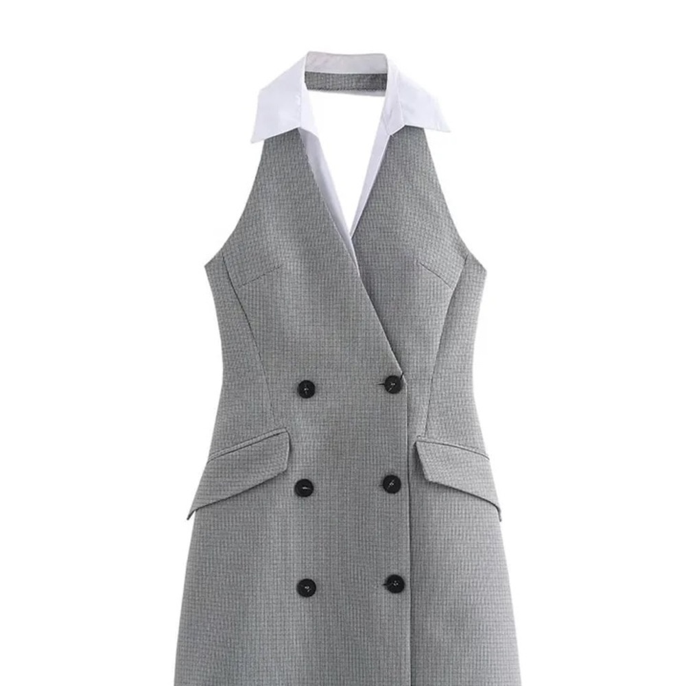 Gray Double-Breasted Women's Dress - Size Large - Picture 5 of 6